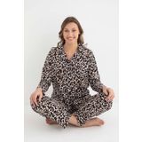 Senfoni Kadın Gömlek Yaka Uzun Kol Leopar Desenli Pamuklu Pijama Takımı 6007 -1 Adet