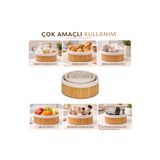 sengenegel 3'lü Bambu yuvarlak Sepet - Çok Amaçlı Saklama Kutusu - Banyo Kozmetik Mutfak Organizeri Bej