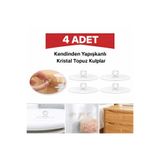sengenegel 4lü Çok Amaçlı Kristal Topuz Kendinden Yapışkanlı Çekmece Kulpu 4lü Yapışkan Askı Tutucu Düzenleyici