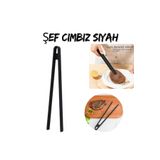sengenegel Siyah Silikon Pratik Cımbız Maşa Pişirme Cımbızı Çelik Maşa 30cm | Profesyonel Şef Cımbızı