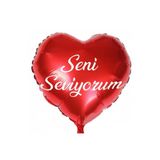 Seni Seviyorum Baskılı Kırmızı Kalp Folyo Balon Sevgililer Günü 45 cm (5 Adet )