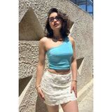Senin Olsun Mavi Tek Omuz Crop Bluz - 34 - 36