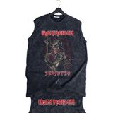 Senjutsu Iron Maiden Ense Baskılı Yıkamalı Kolsuz Tişört, Unisex Rock Band Temalı Sıfır Kol Atlet - Siyah - 4XL