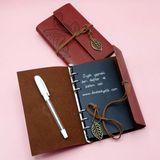 Senka Kahverengi Siyah Yapraklı Deri Defter ve Beyaz Jel Kalem Set