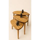 Senka Wood Doğal Masif Ahşap Modern Iskandinav Asimetrik 3lü Zigon Sehpa Takımı - 3'lü zigon - Eskitme