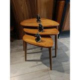 Senka Wood Doğal Masif Ahşap Modern Iskandinav Asimetrik 3lü Zigon Sehpa Takımı - 3'lü zigon - Meşe