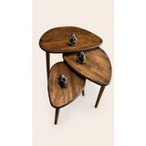 Senka Wood Doğal Masif Ahşap Modern Iskandinav Asimetrik 3lü Zigon Sehpa Takımı - 3'lü zigon - Venge