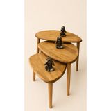 Senka Wood Doğal Masif Ahşap Modern İskandinav asimetrik 3lü Zigon sehpa takımı renk Eskitme