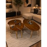 Senka Wood Doğal Masif Ahşap Modern Iskandinav Asimetrik Orta Sehpa ve 3lü Zigon Sehpa Takımı - Orta ve Zigon takımı - Kızıl Ceviz