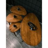 Senka Wood Doğal Masif Ahşap Modern Iskandinav Asimetrik Orta Sehpa ve 3lü Zigon Sehpa Takımı - Orta ve Zigon takımı - Meşe