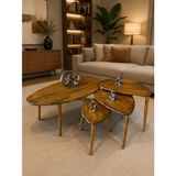 Senka Wood Doğal Masif Ahşap Modern Iskandinav Asimetrik Orta Sehpa ve 3lü Zigon Sehpa Takımı - Orta ve Zigon takımı - Venge
