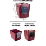 Sennedilersen Petgrow Xxl 3 Fonksiyonlu Premium Kapalı Kedi Tuvaleti ve Taşıma Çantası 56 x 40 x 43 cm - Bordo
