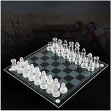 Senon Glass Chess Cam Satranç Takımı Kullanışlı Dekoratif Şık Hediyelik (35x35 cm)