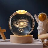 Senon Kristal Cam Küre Toz Bulutu LED Işıklı Usb Kablolu Ahşap Stantlı Gece Lambası Dekoratif Hediyelik Galaxy Samanyolu