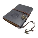 Senon Retro Vintage Pusula Baskılı Çapa Ve Dümen Kolye Uçlu Deri Kapaklı Günlük Not Defteri Denizci Defter Özel Tasarım Hediyelik Gri