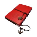 Senon Retro Vintage Pusula Baskılı Çapa Ve Dümen Kolye Uçlu Deri Kapaklı Günlük Not Defteri Denizci Defter Özel Tasarım Hediyelik Kırmızı