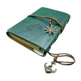 Senon Retro Vintage Pusula Baskılı Çapa Ve Dümen Kolye Uçlu Deri Kapaklı Günlük Not Defteri Denizci Defter Özel Tasarım Hediyelik Yeşil