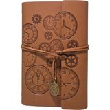 Senon Retro Vintage Saat ve Çark Baskılı Saat Kolye Uçlu Deri Kapaklı Günlük Not Defteri Zamanın Kıymetini Bilenlere Özel Tasarım Hediyelik - Taba
