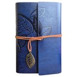 Senon Yaprak Baskılı Deri Defter Metal Yaprak Kolye Uçlu Günlük Not Defteri Özel Tasarım Hediyelik (Lacivert)