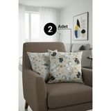 Senpai Chevron Bohem Dekoratif Punch Yastık Kırlent Kılıfı 2 Adet | 45X45 Modern Çiçek Gri - 45 x 45 cm