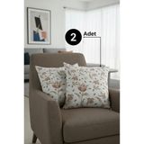 Senpai Chevron Bohem Dekoratif Punch Yastık Kırlent Kılıfı 2 Adet | 45X45 Rustik Çiçek Kahverengi - 45 x 45 cm - Kahverengi - Ekru - Bej