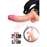 Sens Erotik Shop Anal Vajina Uyarıcı Belden Bağlamalı Strapon Realistik Dildo, Eğilebilir ve Bükülebilir, Güçlü Vantuzlu, Çıkar-Tak Ayarlanabilir Deri Kemerli, Damarlı Gerçekçi Yapay Penis 21x3.7 CM