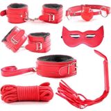Sens Fetiş Başlangıç 7 Parça BDSM Seti - Kırmızı, Deri & Peluş Malzeme, (El Kelepçesi, Ayak Kelepçesi, Tasma, Maske, Kırbaç, Ağız Topu ve Bağlama İpi) Yüksek Kalite, Güvenli ve Sağlıklı BDSM Deneyimi