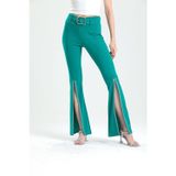 Sense Beli Kemerli Paçaları Taşlı Scuba Krep Abiye Pantolon Yeşil Pnt34185Pnt34185
