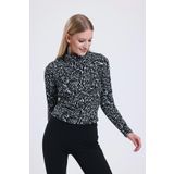 Sense BLZ33749 Siyah Jakarlı Balıkçı Yaka Jakarlı Kadın Bluz