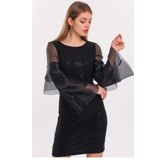 Sense ELB33267 Siyah Kolları Organze Buzy Payet Abiye Elbise