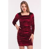 Sense ELB34010 Bordo Büzgülü Kadife Drapeli Abiye Elbise