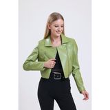 Sense Fermuar Detaylı Sunı Deri Motorcu Montu | CKT34499 - Olive - 42