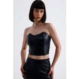 Sense Fermuarlı Suni Deri Büstiyer | Bust34504 Siyah