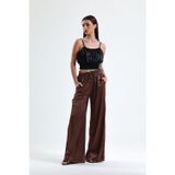 Sense Gipe Detaylı Cepli Bol Paça Saten Pantolon Fındık Pnt34217Pnt34217