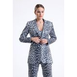 Sense Ici Astarlı Leopar Desenli Abiye Pul Payet Ceket | CKT34264 Siyah Gümüş Leopar - Siyah - Gümüş - 40