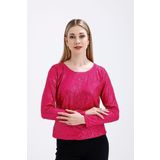 Sense İçi Astarlı Pul Payet Abiye Bluz | Blz35497 Fuşya