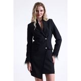 Sense Kadın Blazer Ceket Siyah Polyester Astarlı Fermuar Detaylı Kruvaze Tasarım - 50