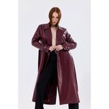 Sense Kadın Bordo Suni Deri Trençkot Ceket Yaka Astarlı ve Kuşaklı Model - 46