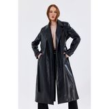 Sense Kadın Siyah Suni Deri Trençkot Ceket Yaka Oversize Model Astarlı Tasarım - 44