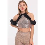 Sense Kol Ve Yanları Volanlı Payet Bluz Gold Blz32229Blz32229