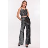 Sense Lastikli Geniş Paça Payetli Abiye Pantolon Siyah Gümüş Pnt33970Pnt33970