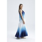 Sense Mavi Beyaz Ombre Piliseli Maxi Elbise - Halter Yaka Şık Ve Zarif Mavi-Mavi Elb35857Elb35857