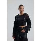 Sense Payetli Tül Kol Crop Bluz Siyah Bust36090Bust36090