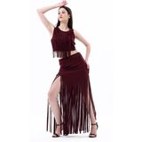 Sense Püsküllü Scuba Abiye Etek | ETK33855 Bordo - 42
