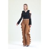 Sense Sarı Toka Kemerli Yandan Volanlu Scuba Krep Pantolon_pnt32717 Tutun