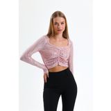 Sense Uzun Kol Önü Lastik Büzgülü Buzi Payet Bluz Blz34189 Pembe