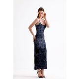 Sense Yırtmaçlı Askılı Likralı Viskon Elbise | Siyah Batik ELB35782