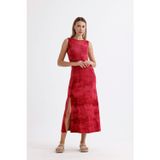 Sense Yırtmaçlı Kolsuz Likralı Viskon Elbise | Elb35734 Bordo Batik