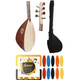Şenses Müzik Market 40 Tekne Yaprak Maun Cihaz Girişli Pro Uzun Sap Bağlama - Petli Kılıf - Tel - Tezene 4'Lü Set