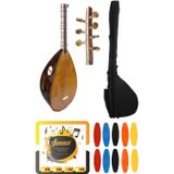 Şenses Müzik Market 42 Tekne Ithal Kapak Klavyeli Kestane Uzun Sap Bağlama - Petli Kılıf - Divan Teli - Tezene 4'Lü Set